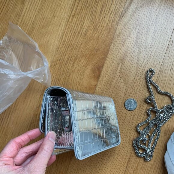 Neiman Marcus Silver Croco Leather Design Mini Crossbody Bag - Picture 6 of 7